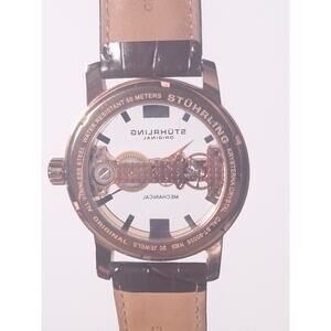 Stuhrling Original Mechanical Skeleton Watch Rose Gold Tone Box Papers Excellent
